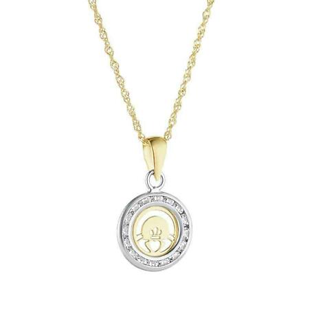 Irish Necklace | 10k Gold Small Circle Claddagh Pendant