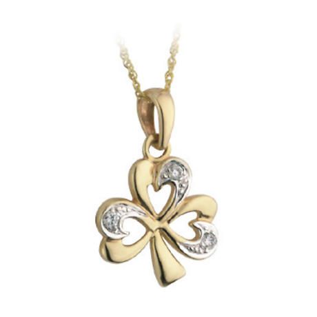 Product Image for SALE - Irish Necklace - 14k Gold Two Tone Diamond Shamrock Pendant
