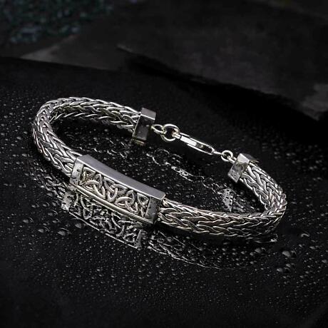 Alternate Image 1 for Mens Irish Jewelry | Heavy Sterling Silver Celtic Trinity Knot Bracelet