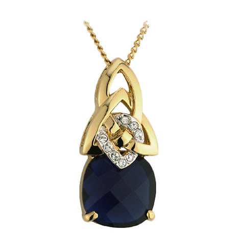 Irish Pendant Gold Plated Crystal Sapphire Trinity Knot Necklace