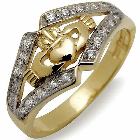 Product Image for Irish Wedding Ring - 10k Gold Ladies CZ Claddagh Irish Band