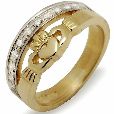 Irish Wedding Ring - 10k Gold Ladies Claddagh CZ Band 
