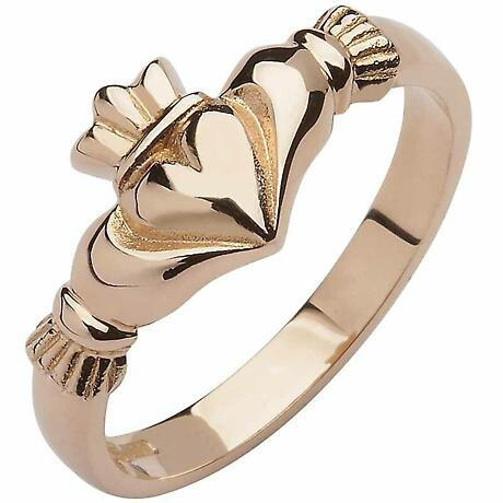 10k or 14k Rose Gold Celtic Claddagh Friendship and Love Ring 