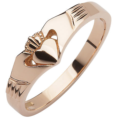 Irish Wedding Band - 10k Rose Gold Ladies Elegant Wishbone Claddagh Ring