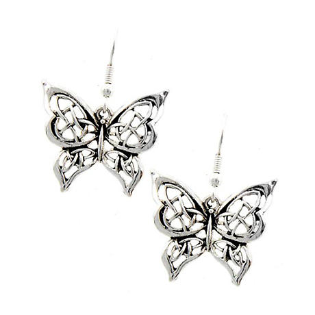 Irish Earrings | Celtic Knot Butterfly Silvertone Earrings