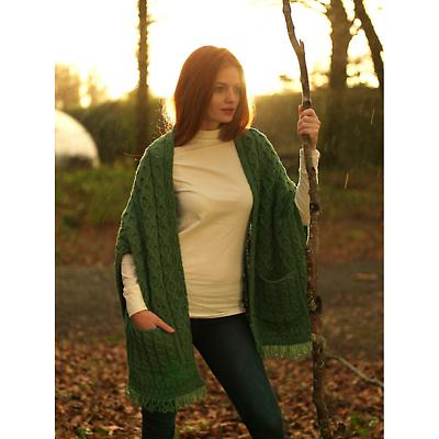 Merino Wool Wrap with Pockets - Green at IrishShop.com | CDA351G
