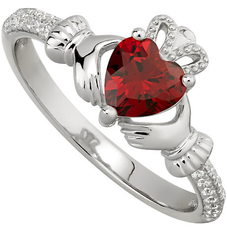 Alternate Image 1 for Irish Ladies Sterling Silver Crystal Birthstone Claddagh Ring