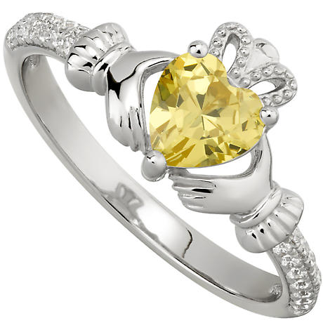 Alternate Image 11 for Irish Ladies Sterling Silver Crystal Birthstone Claddagh Ring
