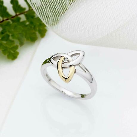 Alternate Image 1 for Celtic Ring - Silver, 10k Gold & Diamond Trinity Knot Ring