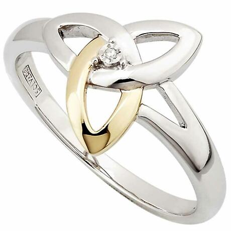 Celtic Ring - Silver, 10k Gold & Diamond Trinity Knot Ring