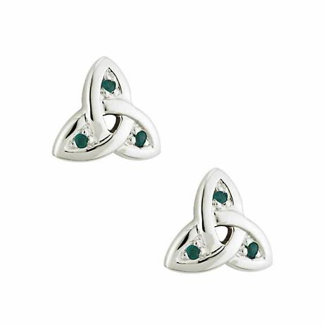 14k White Gold Trinity Knot with Emeralds Earrings