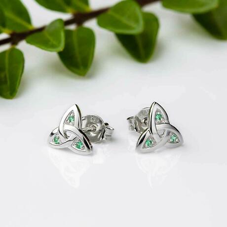 Alternate Image 1 for 14k White Gold Trinity Knot with Emeralds Earrings