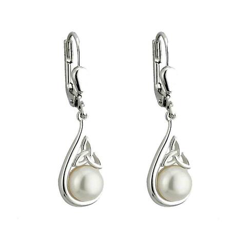 Celtic Earrings - Sterling Silver Trinity Pearl Earrings