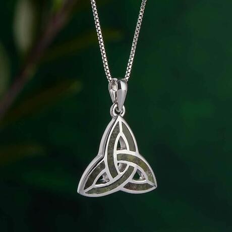 Alternate Image 1 for Celtic Pendant - Sterling Silver and Connemara Marble Trinity Knot Pendant with Chain