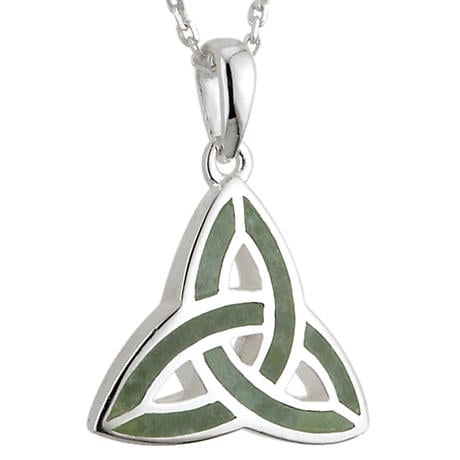 Celtic Pendant - Sterling Silver and Connemara Marble Trinity Knot Pendant with Chain