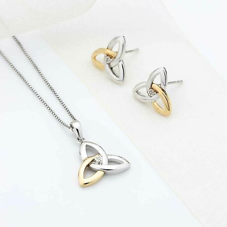 Alternate Image 1 for Irish Necklace | Diamond Sterling Silver and 10k Yellow Gold Celtic Trinity Knot Pendant