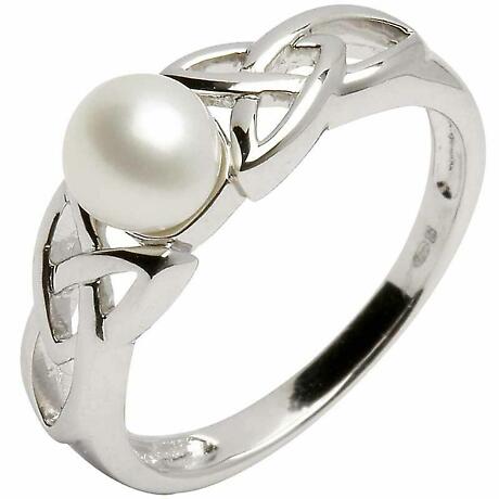 Trinity Knot Ring - Sterling Silver Celtic Trinity Knot Pearl Ring