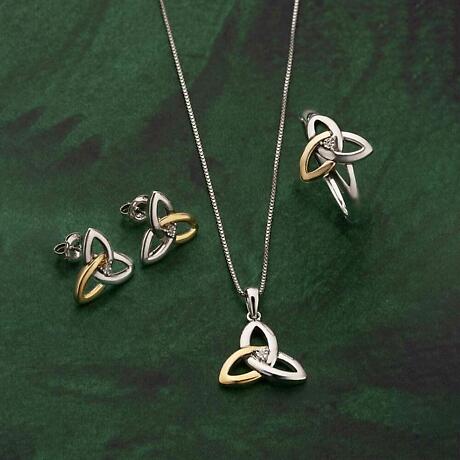 Alternate Image 2 for Irish Necklace | Diamond Sterling Silver and 10k Yellow Gold Celtic Trinity Knot Pendant