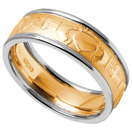 Product Image for Claddagh Ring - Men's Yellow Gold with White Gold Trim Claddagh Court Wedding Band