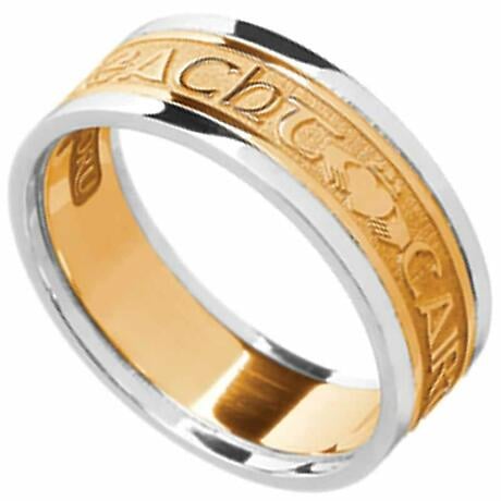 Irish Ring - Ladies Yellow Gold with White Gold Trim - Gra Dilseacht Cairdeas 'Love, Loyalty, Friendship'  Irish Wedding Ring