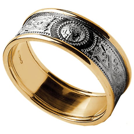 Celtic Ring - Ladies White Gold with Yellow Gold Trim Warrior Shield Wedding Band
