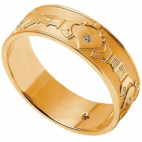 Claddagh Ring - Men's Diamond Set Claddagh Wedding Band