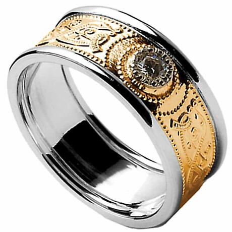 Product Image for Celtic Ring - Men's Yellow Gold with White Gold Trim and Diamond Warrior Shield Wedding Ring