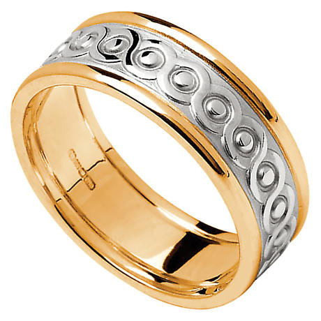 Celtic Ring - Ladies White Gold with Yellow Gold Trim Celtic Wedding Band