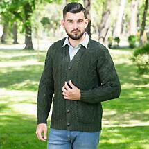 Irish Cardigan | Merino Wool V Neck Cable Knit Mens Cardigan Product Image