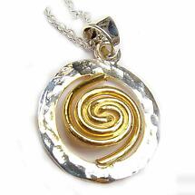 Celtic Necklace - Sterling Silver with 22k Gold Plating Spiral of Life Circle Pendant Product Image
