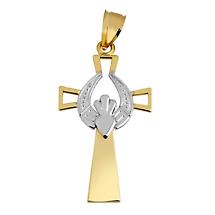 Alternate image for Claddagh Pendant - Two Tone Gold Modern Claddagh Cross