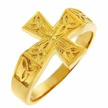 Celtic Ring - Men's Yellow Gold Celtic Trinity Cross Ring Product Image