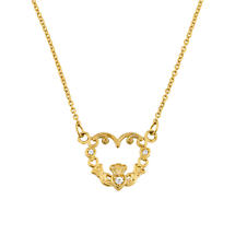 Alternate image for Claddagh Necklace - 14k Yellow Gold Diamond Claddagh Necklace