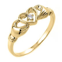 Alternate image for Claddagh Ring - Yellow Gold Claddagh Ring with Diamond
