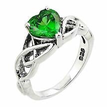 Celtic Ring - Sterling Silver Celtic Knot with Heart Shaped Green Emerald Stone Product Image