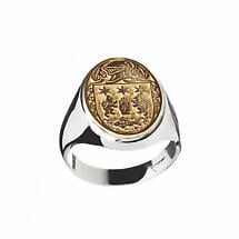 Irish Ring - Coat of Arms Sterling Silver and 10k Gold Mens Heavy Solid Oval Heraldic Ring Product Image