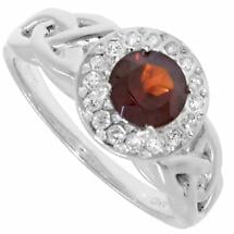 Trinity Ring - Garnet and White CZ Trinity Halo Ring Product Image