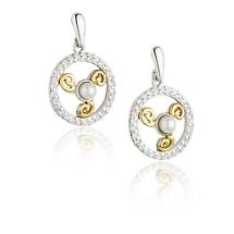 Jean Butler Jewelry - Sterling Silver CZ & Pearl 18k Yellow Gold Plate Triskele Drop Irish Earrings Product Image
