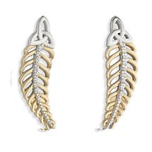 Jean Butler Jewelry - Sterling Silver with 18k Yellow Gold Plate CZ Feather Trinity Knot Irish Earrings Product Image