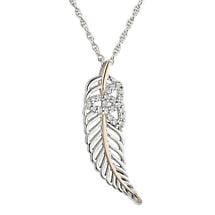 Jean Butler Jewelry - Sterling Silver with 18k Rose Gold Plate Vein Feather CZ Trinity Knot Irish Pendant Product Image