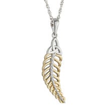 Jean Butler Jewelry - Sterling Silver with 18k Yellow Gold Plate CZ Feather Trinity Knot Irish Pendant Product Image