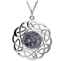 Celtic Necklace - Sterling Silver Round Celtic Knot Black Drusy Pendant Product Image