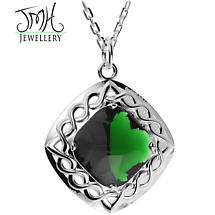 Alternate image for Irish Necklace - Sterling Silver Green Quartz Cable Celtic Weave Pendant