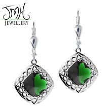 Alternate image for Irish Earrings - Sterling Silver Green Quartz Cable Celtic Weave Earrings