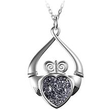 Alternate image for Irish Necklace - Claddagh Black  Drusy Pendant