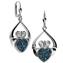 Irish Earrings - Sterling Silver Claddagh Drusy Earrings Blue Product Image