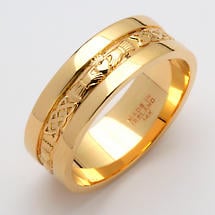 Alternate image for Irish Wedding Ring - Men's Gold Claddagh Corrib Wedding Band with Rims