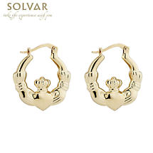 14k Yellow Gold Claddagh Hoop Earrings Product Image