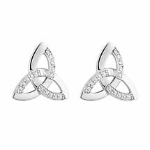 Celtic Earrings - 14k White Gold with Diamonds Trinity Knot Stud Earrings Product Image