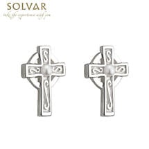 Alternate image for First Communion Silver Plated Celtic Cross Earrings with Pearl Center